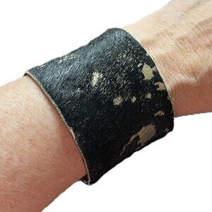 GIFT BAG INCLUDED Rustic Cuff Wide 2" Brass& Calfhair Black and Gold Bracelet
